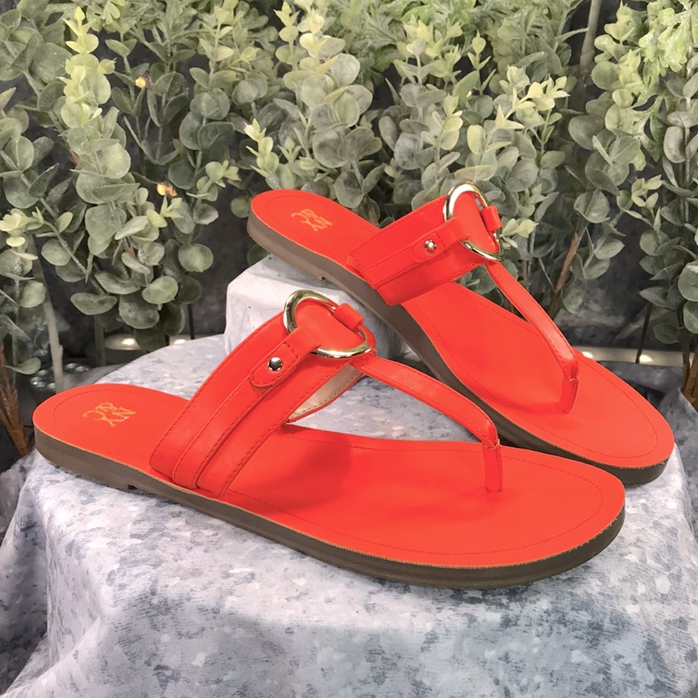 🧡NY&C Bright Orange🧡 Dressy & Decorative Thong Sandals Women’s 10M☀️Like NEW☀️